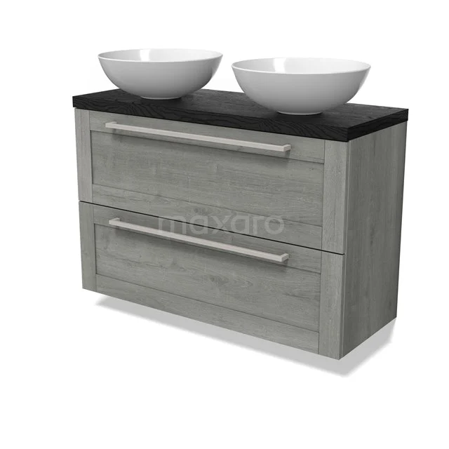 Modulo Plato Slim Vanity units for countertop basin | 100 cm Grey oak Frame front Black oak worktop 2 Stacked drawers BMK37-02937