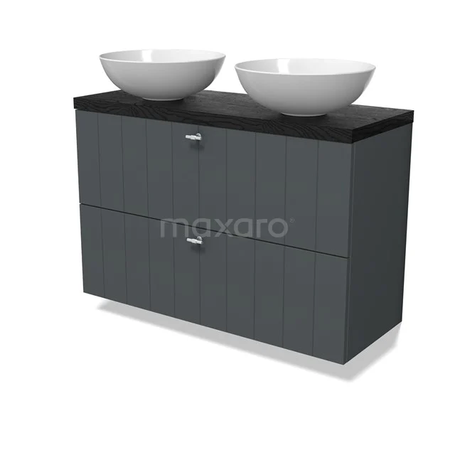 Modulo Plato Slim Vanity units for countertop basin | 100 cm Dark grey Slat front Black oak worktop 2 Stacked drawers BMK37-02942