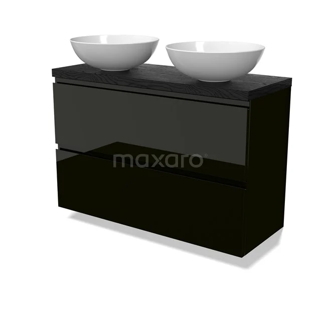Modulo Plato Slim Vanity units for countertop basin | 100 cm High-gloss black Handle-less front Black oak worktop 2 Stacked drawers BMK37-02949