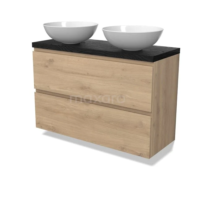 Modulo Plato Slim Vanity units for countertop basin | 100 cm Light brown oak Handle-less front Black oak worktop 2 Stacked drawers BMK37-02952