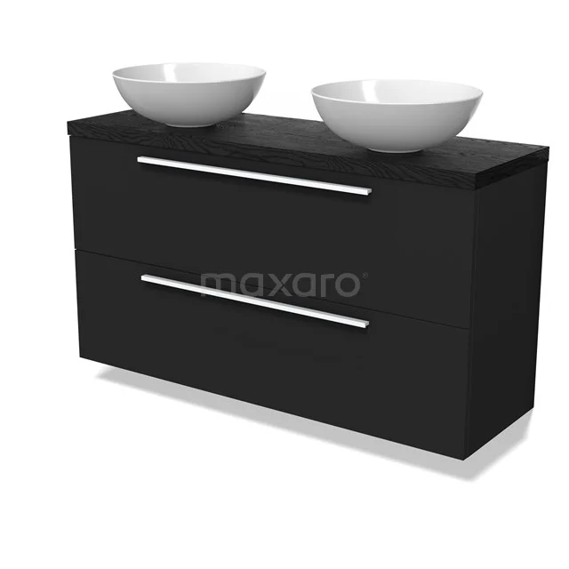 Modulo Plato Slim Vanity units for countertop basin | 120 cm Matte black Flat front Black oak worktop 2 Stacked drawers BMK37-02957