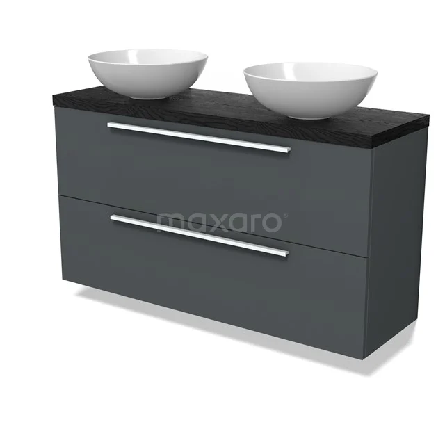 Modulo Plato Slim Vanity units for countertop basin | 120 cm Dark grey Flat front Black oak worktop 2 Stacked drawers BMK37-02961