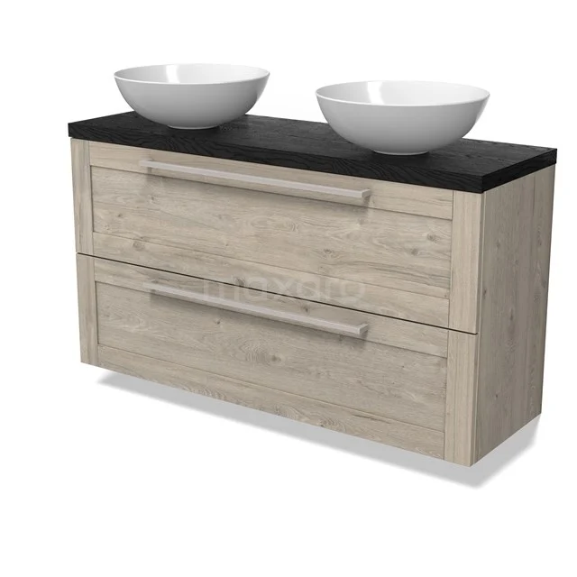 Modulo Plato Slim Vanity units for countertop basin | 120 cm Light grey oak Frame front Black oak worktop 2 Stacked drawers BMK37-02971