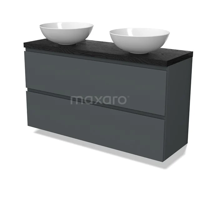 Modulo Plato Slim Vanity units for countertop basin | 120 cm Dark grey Handle-less front Black oak worktop 2 Stacked drawers BMK37-02986