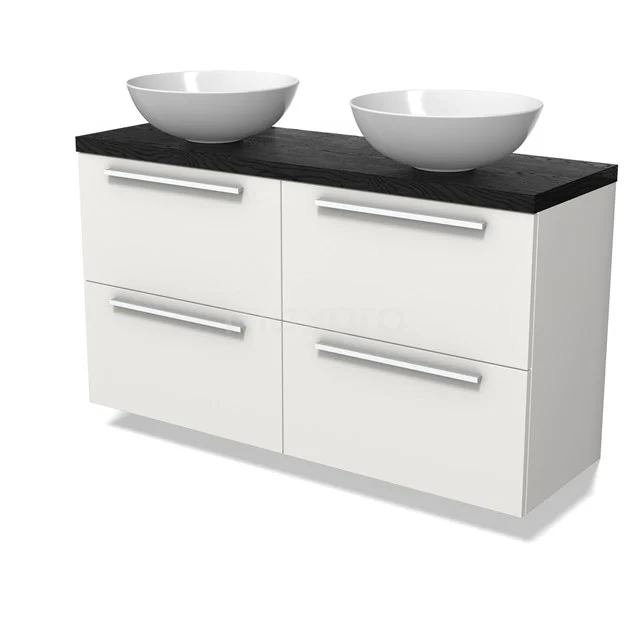 Modulo Plato Slim Vanity units for countertop basin | 120 cm Matte white Flat front Black oak worktop 4 drawers BMK38-00564
