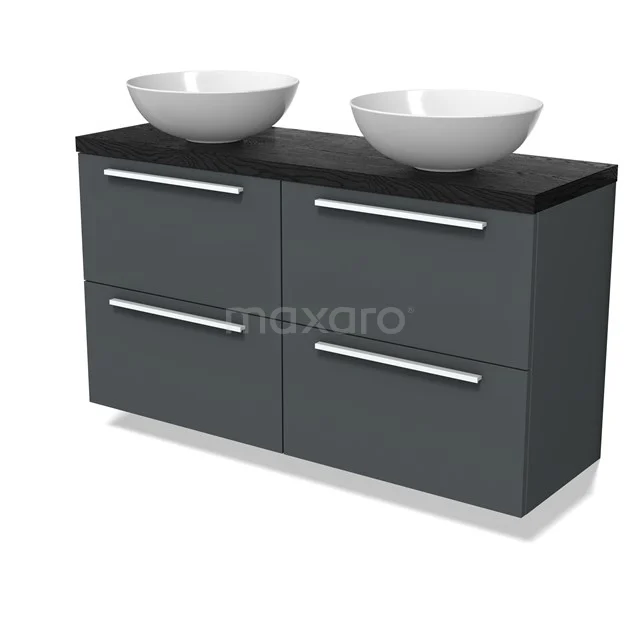 Modulo Plato Slim Vanity units for countertop basin | 120 cm Dark grey Flat front Black oak worktop 4 drawers BMK38-00565 Modulo Plato Slim Vanity units for countertop basin | 120 cm Dark grey Flat front Black oak worktop 4 drawers BMK38-00565