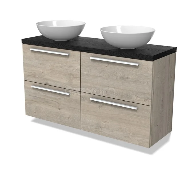 Modulo Plato Slim Vanity units for countertop basin | 120 cm Light grey oak Flat front Black oak worktop 4 drawers BMK38-00568