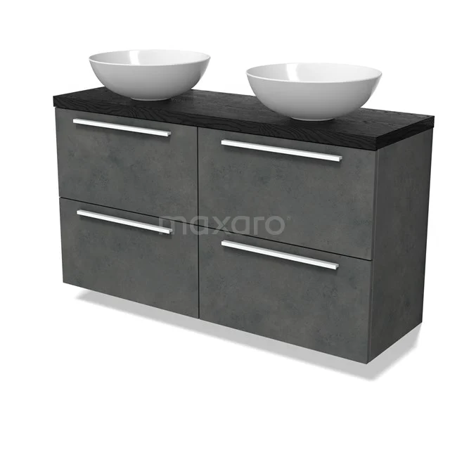 Modulo Plato Slim Vanity units for countertop basin | 120 cm Dark grey concrete Flat front Black oak worktop 4 drawers BMK38-00573