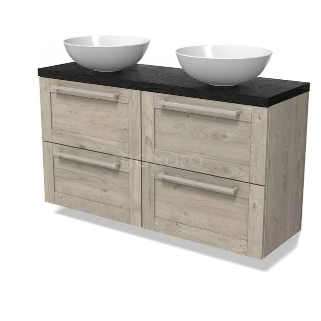Modulo Plato Slim Vanity units for countertop basin | 120 cm Light grey oak Bordered front Black oak worktop 4 drawers BMK38-00575 Modulo Plato Slim Vanity units for countertop basin | 120 cm Light grey oak Bordered front Black oak worktop 4 drawers BMK38-00575