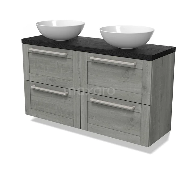 Modulo Plato Slim Vanity units for countertop basin | 120 cm Grey oak Frame front Black oak worktop 4 drawers BMK38-00579