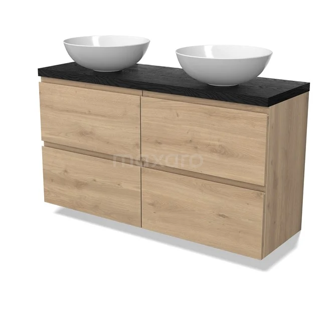 Modulo Plato Slim Vanity units for countertop basin | 120 cm Light brown oak Handle-less front Black oak worktop 4 drawers BMK38-00594
