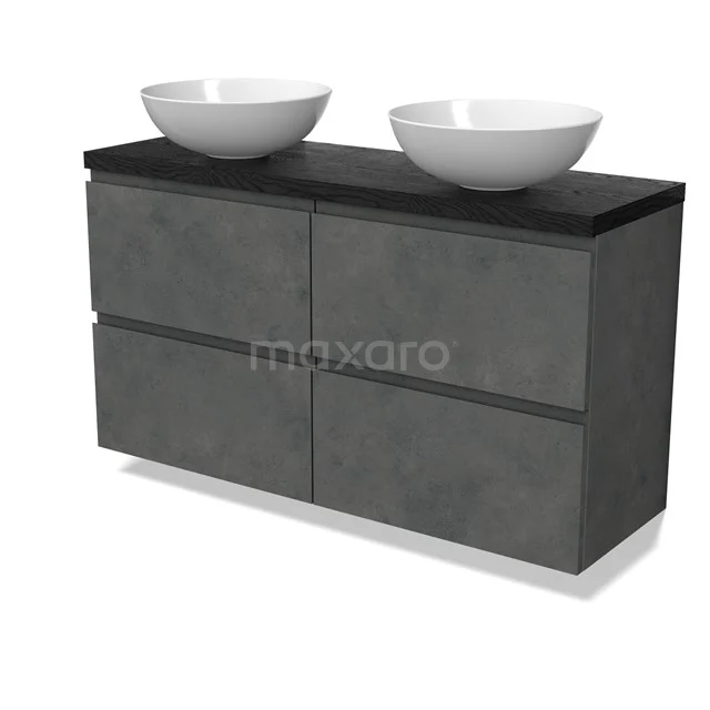 Modulo Plato Slim Vanity units for countertop basin | 120 cm Dark grey concrete Handle-less front Black oak worktop 4 drawers BMK38-00598