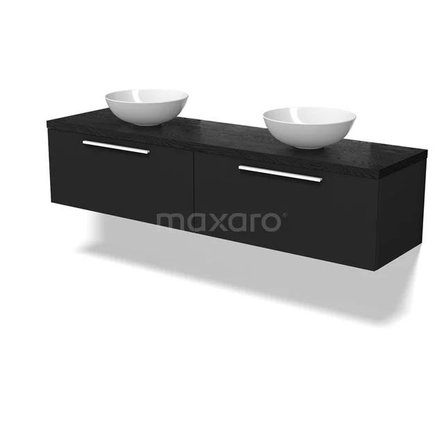 Modulo Plato Badkamermeubel voor waskom | 180 cm Mat zwart Vlak front Zwart eiken blad 2 lades naast elkaar BMK12-02078