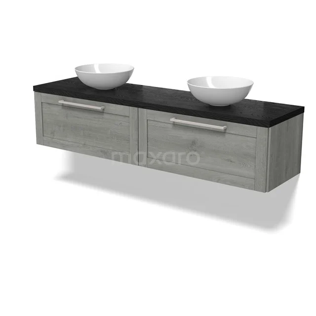 Modulo Plato Vanity units for countertop basin | 180 cm Grey oak Bordered front Black oak worktop 2 Side-by-side drawers BMK12-02098