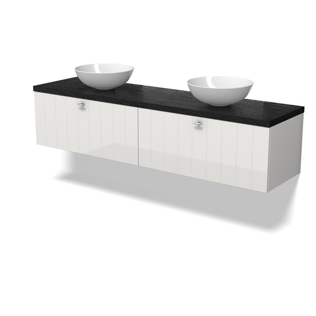 Modulo Plato Badkamermeubel voor waskom | 180 cm Hoogglans wit Lamel front Zwart eiken blad BMK12-02101