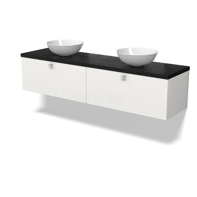 Modulo Plato Badkamermeubel voor waskom | 180 cm Mat wit Lamel front Zwart eiken blad BMK12-02102