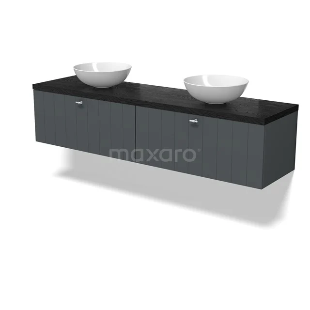 Modulo Plato Vanity units for countertop basin | 180 cm Dark grey Slat front Black oak worktop 2 Side-by-side drawers BMK12-02103