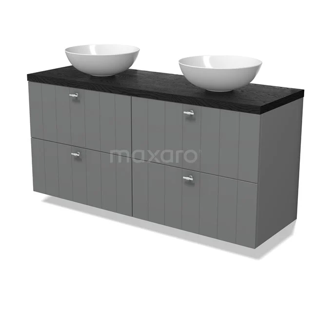 Modulo Plato Vanity units for countertop basin | 140 cm Mid grey Slat front Black oak worktop 4 drawers BMK18-02126
