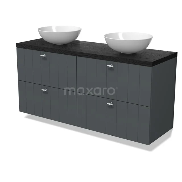 Modulo Plato Vanity units for countertop basin | 140 cm Dark grey Slat front Black oak worktop 4 drawers BMK18-02127