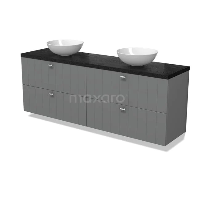 Modulo Plato Badkamermeubel voor waskom | 180 cm Middengrijs Lamel front Zwart eiken blad 4 lades BMK18-02128