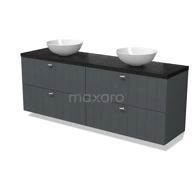 Modulo Plato Vanity units for countertop basin | 180 cm Dark grey Slat front Black oak worktop 4 drawers BMK18-02129