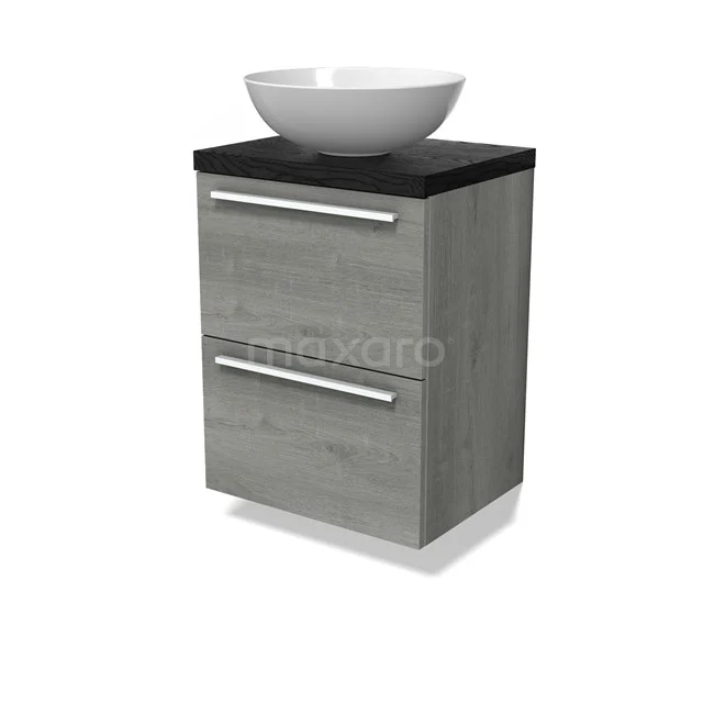 Modulo Plato Slim Vanity units for countertop basin | 50 cm Grey oak Flat front Black oak worktop 2 Stacked drawers BMK37-02999