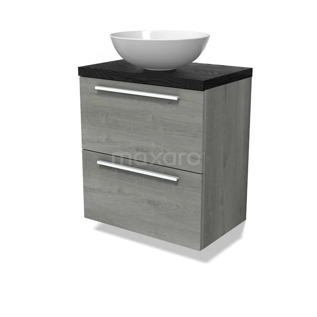 Modulo Plato Slim Vanity units for countertop basin | 60 cm Grey oak Flat front Black oak worktop 2 Stacked drawers BMK37-03000