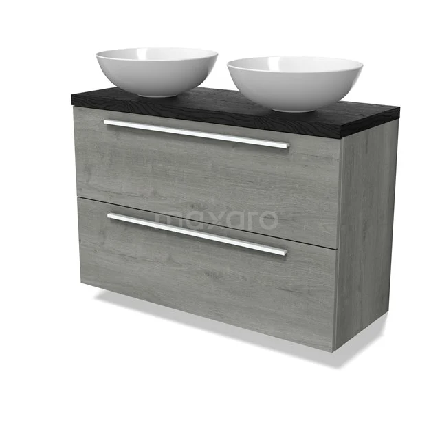 Modulo Plato Slim Vanity units for countertop basin | 100 cm Grey oak Flat front Black oak worktop 2 Stacked drawers BMK37-03002