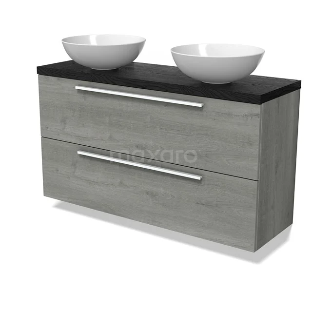 Modulo Plato Slim Vanity units for countertop basin | 120 cm Grey oak Flat front Black oak worktop 2 Stacked drawers BMK37-03003