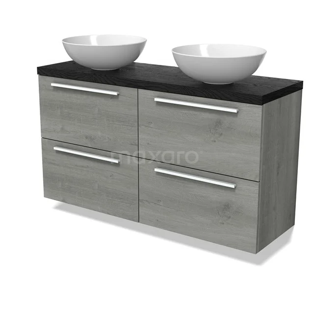 Modulo Plato Slim Vanity units for countertop basin | 120 cm Grey oak Flat front Black oak worktop 4 drawers BMK38-00601