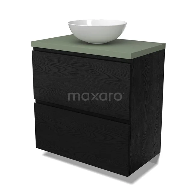 Modulo Plato Vanity units for countertop basin | 80 cm Black oak Handle-less front Sage green worktop 2 stacked drawers under each other BMK13-01148