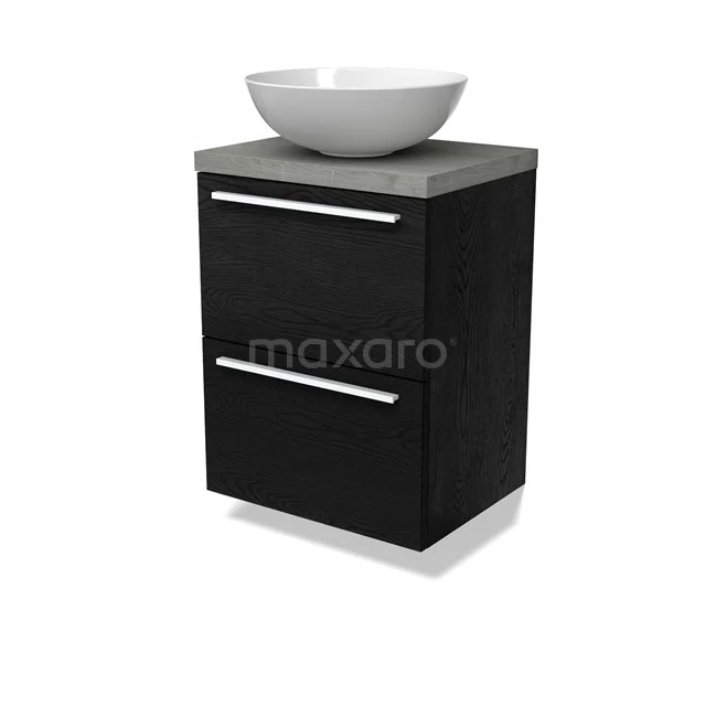 Modulo Plato Slim Vanity units for countertop basin | 50 cm Black oak Flat front Grey oak worktop 2 Stacked drawers BMK37-02995
