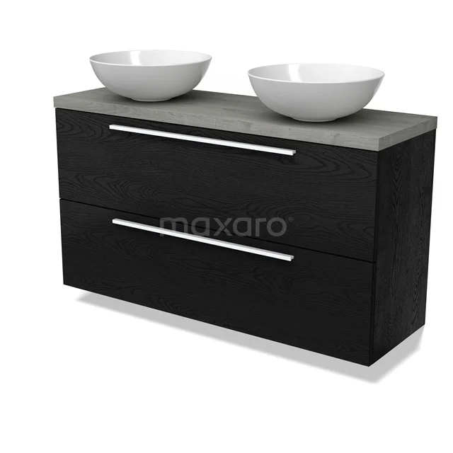 Modulo Plato Slim Vanity units for countertop basin | 120 cm Black oak Flat front Matte white worktop 2 Stacked drawers BMK37-02997