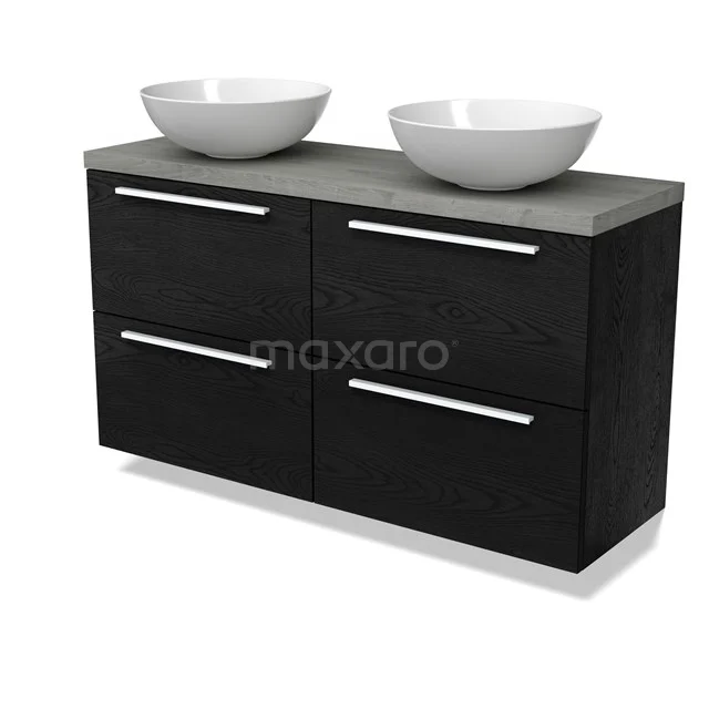 Modulo Plato Slim Badmöbel mit Aufsatzwaschbecken | 120 cm Schwarze Eiche Flach front Matt Weiß blatt 4 Schubladen BMK38-00599