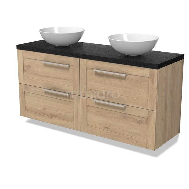 Modulo Plato Vanity units for countertop basin | 140 cm Light brown oak Bordered front Black oak worktop 4 drawers BMK18-02072
