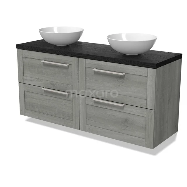 Modulo Plato Vanity units for countertop basin | 140 cm Grey oak Frame front Black oak worktop 4 drawers BMK18-02075