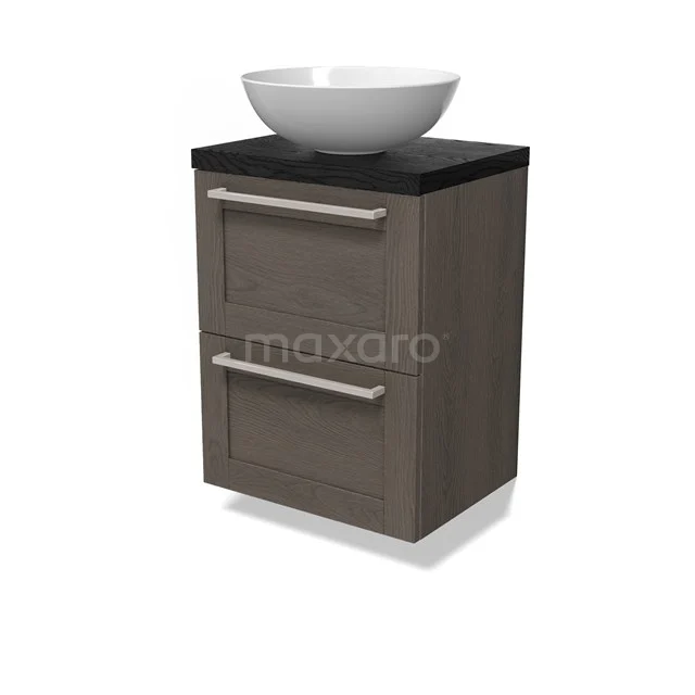 Modulo Plato Slim Vanity units for countertop basin | 50 cm Dark brown oak Frame front Black oak worktop 2 Stacked drawers BMK37-02822
