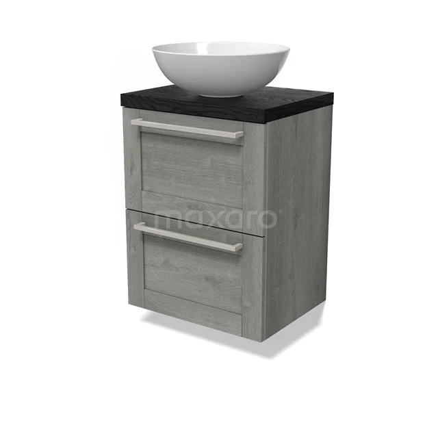 Modulo Plato Slim Vanity units for countertop basin | 50 cm Grey oak Frame front Black oak worktop 2 Stacked drawers BMK37-02823