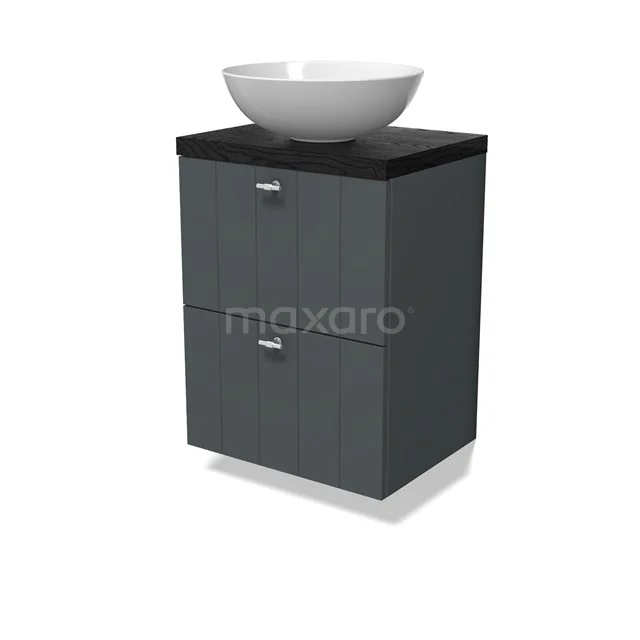 Modulo Plato Slim Vanity units for countertop basin | 50 cm Dark grey Slat front Black oak worktop 2 Stacked drawers BMK37-02828