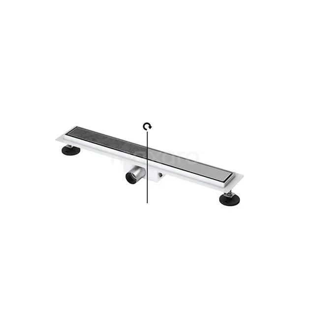 Edelstahl Duschrinne mit Matt Schwarz Oberfläche, rechteckiges Design und verstellbaren Füßen, ideal für moderne Badezimmergestaltung.