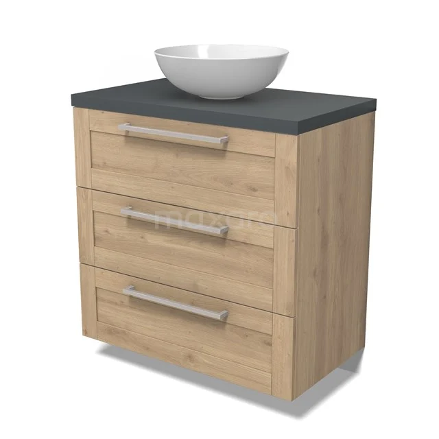 Modulo Plato Vanity units for countertop basin | 80 cm Light brown oak Frame front Dark grey worktop 3 drawers BMK19-00327