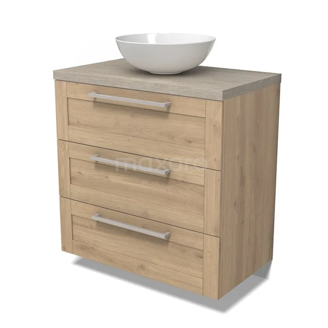 Modulo Plato Vanity units for countertop basin | 80 cm Light brown oak Frame front Light grey oak worktop 3 drawers BMK19-00330