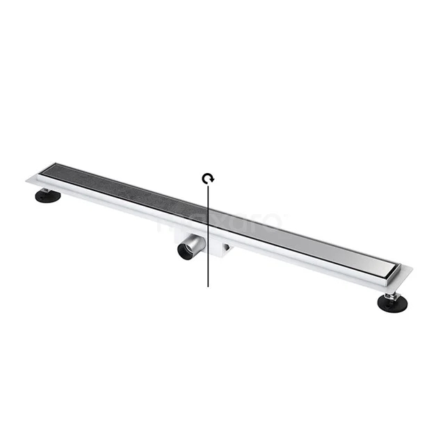 Edelstahl-Duschrinne mit Schlitzdesign, ideal für moderne Bäder, lange rechteckige Form, verstellbare Montagefüße.