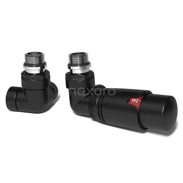 Radiator valve Thermostatic Double Hook Right-handed With Foot valve Matte Black-Matt Black DRK11MBN-MBN