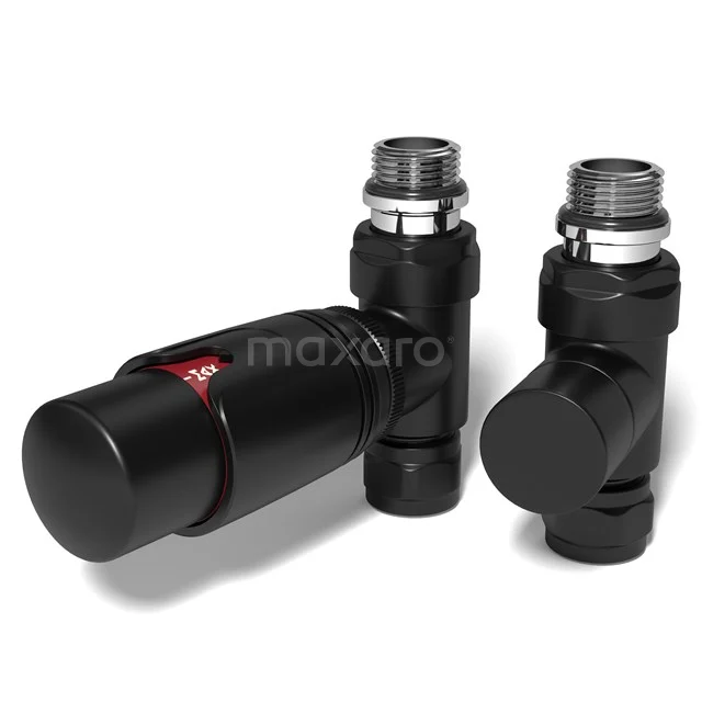 Heizkörperventil Thermostatische Durchgangsverbindung mit Fußventil Matt Schwarz-Matt Schwarz DRK13MBN-MBN