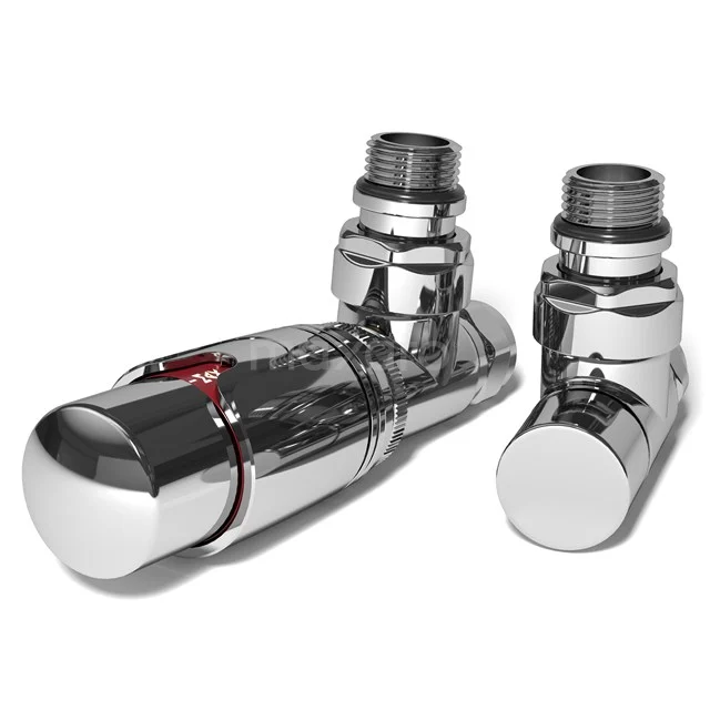 Radiatorkraan Thermostatisch Enkel Haaks Met Voetventiel Chroom-Chroom DRK14GCN-GCN