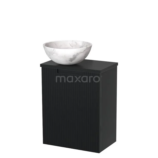 Toilet unit with countertop wash basin | 41 cm Matte black Front line White marble Natural stone countertop wash basin Matte black worktop TMK10-15284