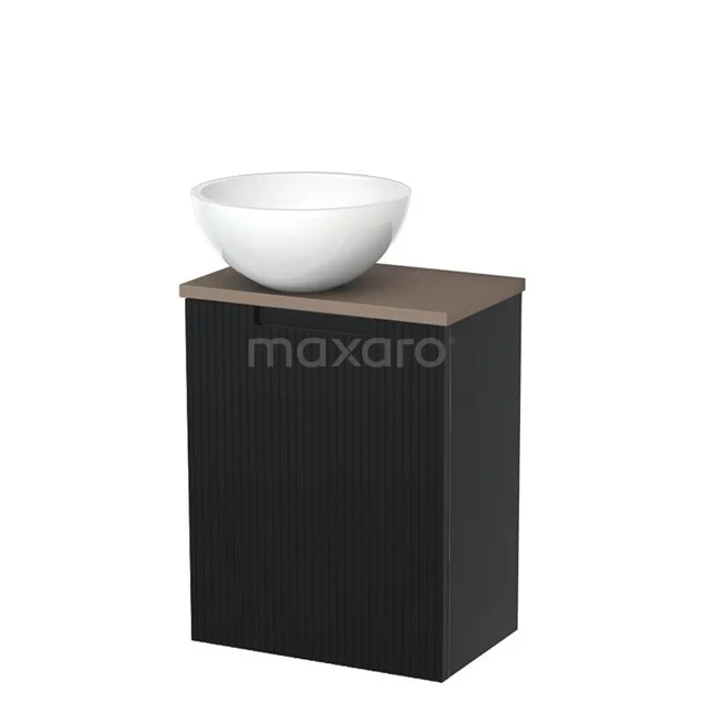 Toilet unit with wash basin | 41 cm Matte black Line front Glossy white Mineral marble countertop wash basin Taupe worktop TMK10-15070