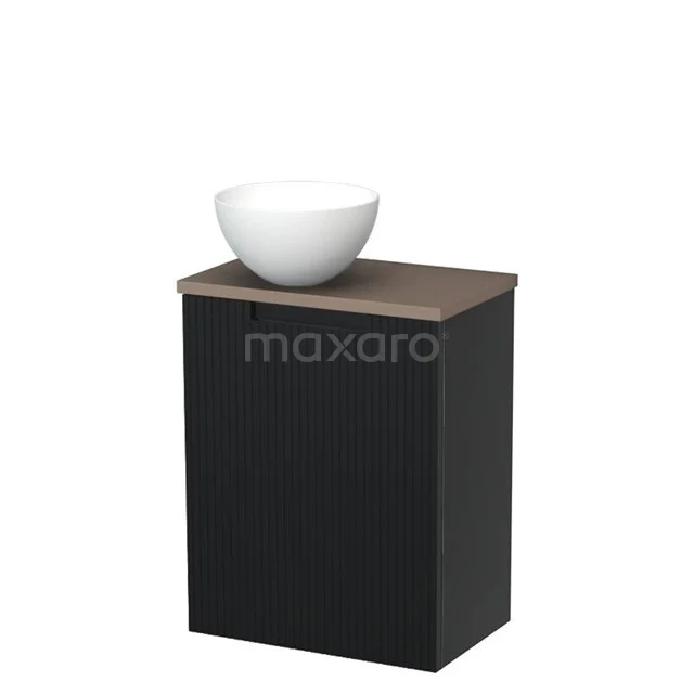 Toilet unit with countertop wash basin | 41 cm Matte black Line front Matte white Solid surface wash basin Taupe worktop TMK10-15074