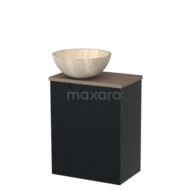 Toilet unit with wash basin | 41 cm Matte black Line front Travertine Natural stone countertop wash basin Taupe worktop TMK10-15296